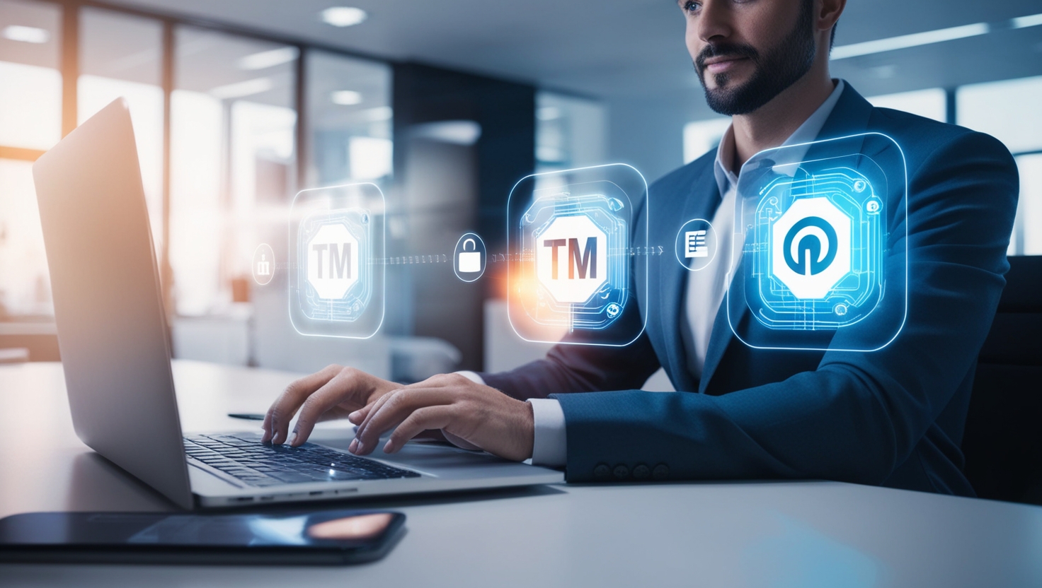 An entrepreneur completing online trademark registration
